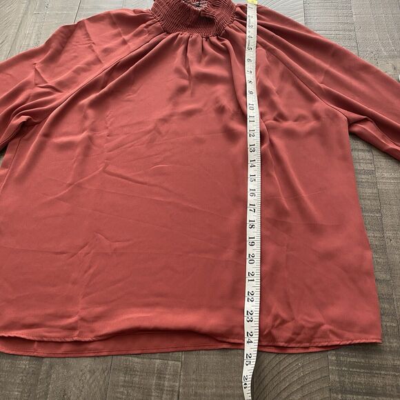 New With Tags Revolve Krisa Smocked Turtleneck Blouse, Rust Size Medium - Picture 11 of 14